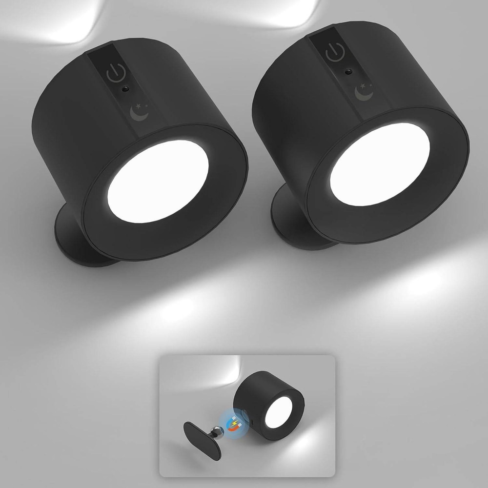 Set of 2 LED Wall Lights‎ SK-BD80A Black 1200mAh Rechargeable Double Sided Wire